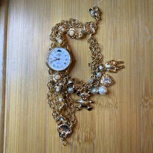 Kirks Folly Moon Phase Calendar Charm Bracelet Watch K46, 24mm - Read